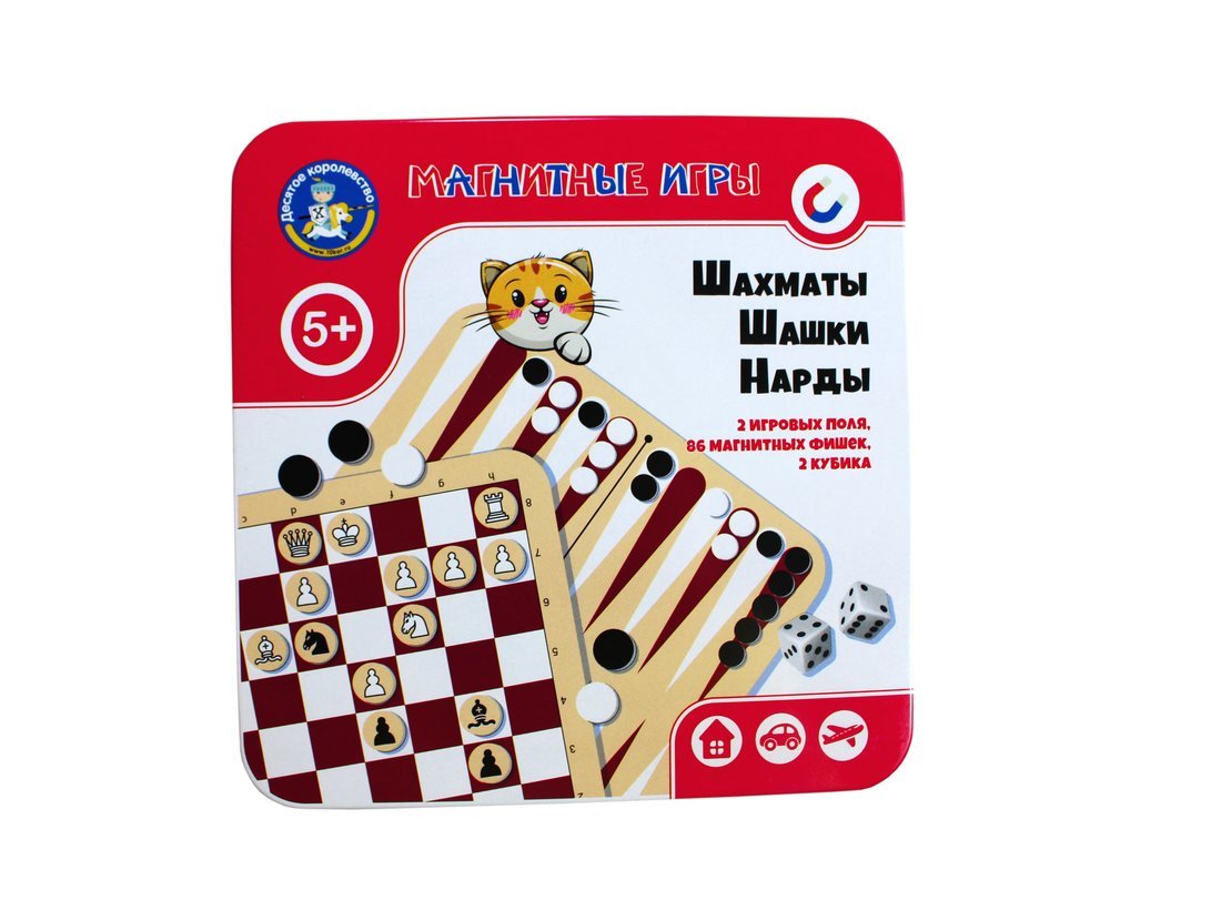 картинка Игра магнитная в жестяной коробочке "Шахматы, шашки, нарды"04302 от магазина Одежда+